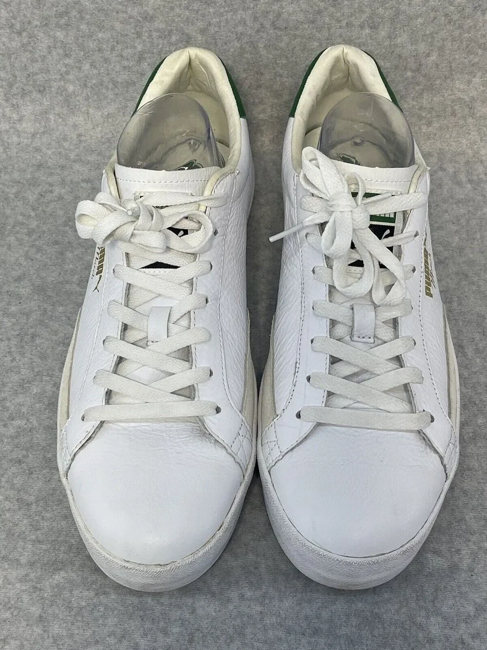Puma Match Vulc Mens White Green Leather Casual Shoes Sneakers Size 10